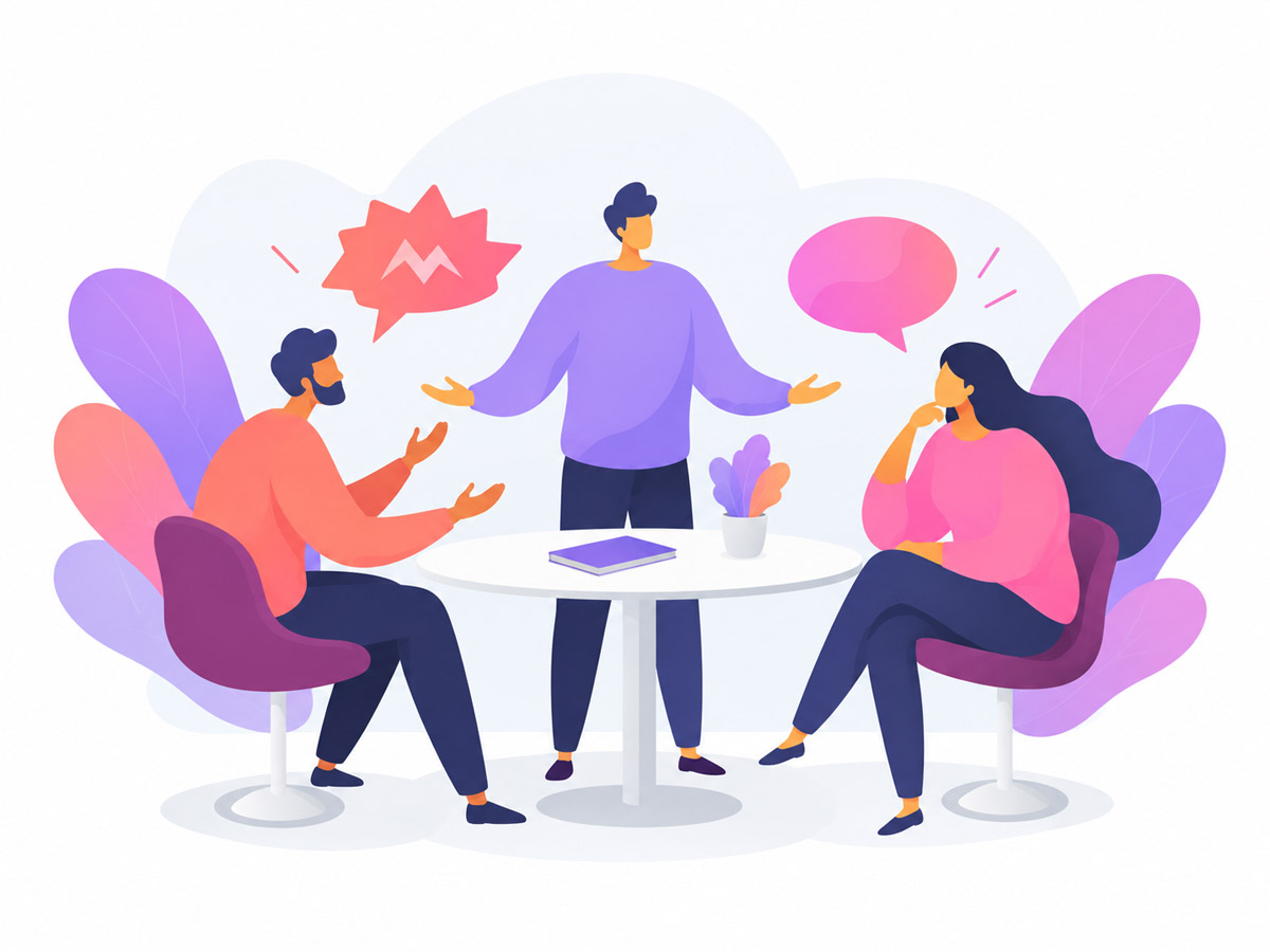 Un manager facilite le dialogue entre deux collaborateurs en désaccord.